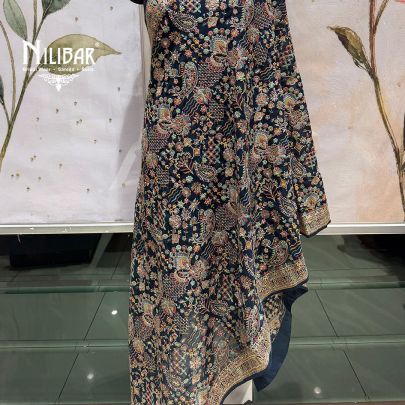 Midnight Blue Georgette Heavy Multicolour Embroidered Dupatta