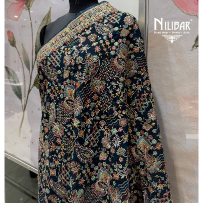 Midnight Blue Georgette Heavy Multicolour Embroidered Dupatta