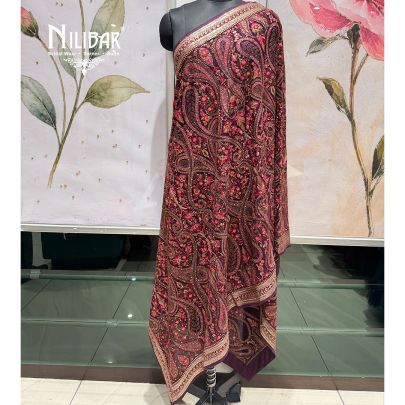 Burgundy Georgette Heavy Multicolour Embroidered Dupatta