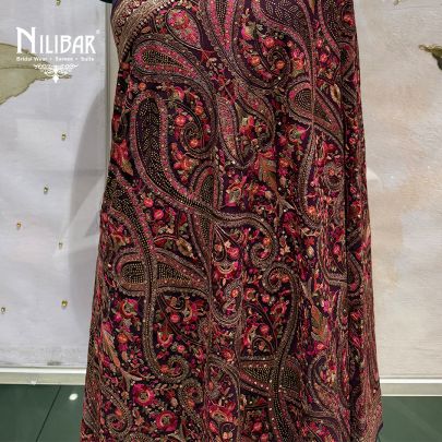 Burgundy Georgette Heavy Multicolour Embroidered Dupatta