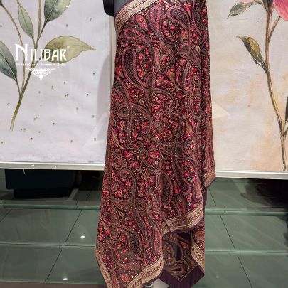 Burgundy Georgette Heavy Multicolour Embroidered Dupatta