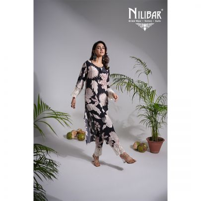 Black White Crepe Kurta Set