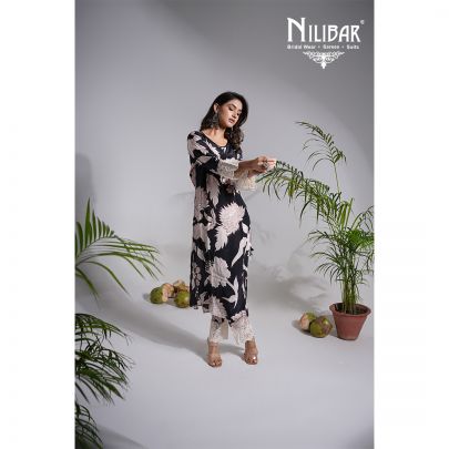 Black White Crepe Kurta Set