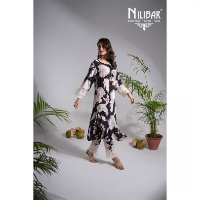 Black White Crepe Kurta Set