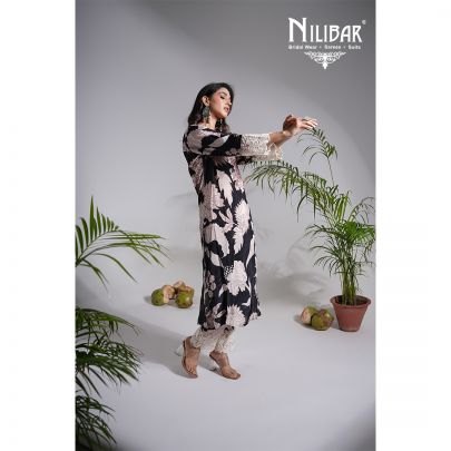 Black White Crepe Kurta Set