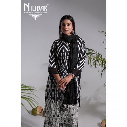 Black Cotton Embroidered Pant Set