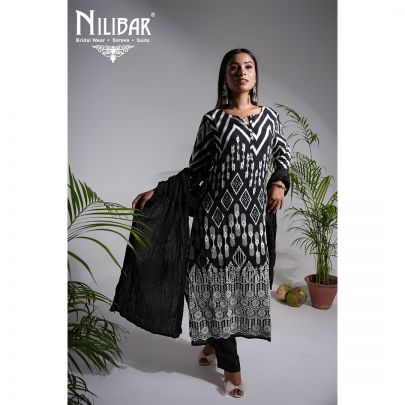 Black Cotton Embroidered Pant Set