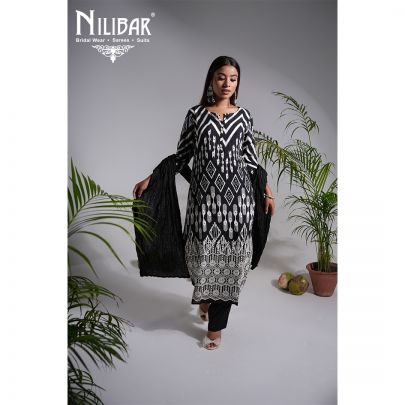 Black Cotton Embroidered Pant Set