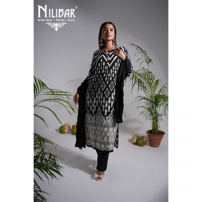 Black Cotton Embroidered Pant Set
