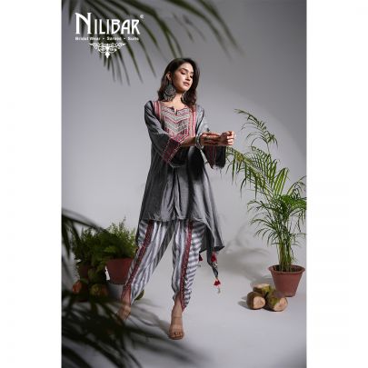 Grey Cotton Embroidered Dhoti Set