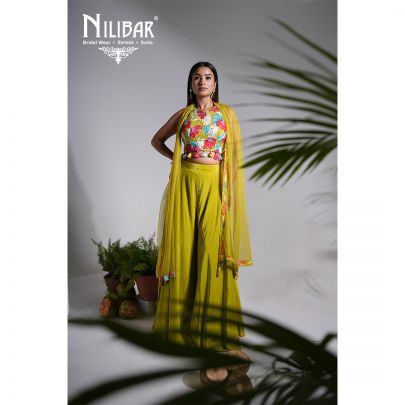 Parrot Green Crepe Embroidered Palazzo Set