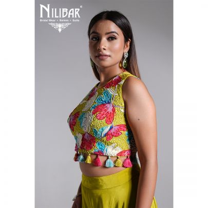 Parrot Green Crepe Embroidered Palazzo Set