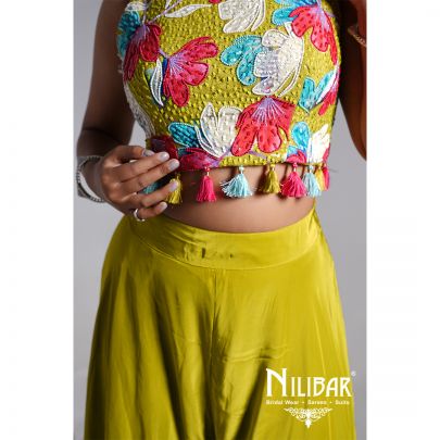 Parrot Green Crepe Embroidered Palazzo Set