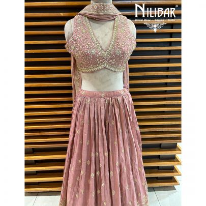 Onion Pink Lame Silk Casual Lehenga