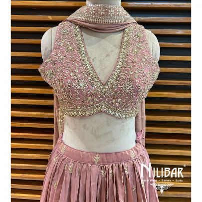 Onion Pink Lame Silk Casual Lehenga