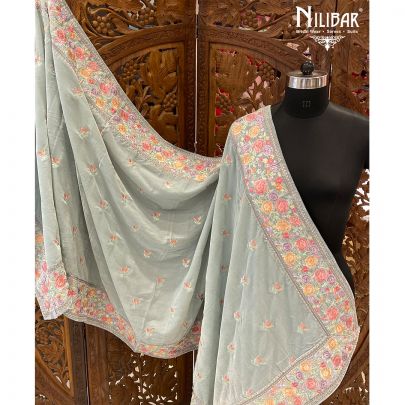 Powder Blue Velvet Dupatta.