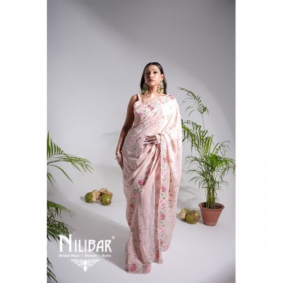 Light Peach Georgette Saree