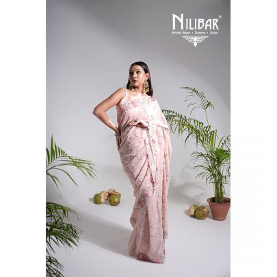 Light Peach Georgette Saree