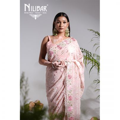 Light Peach Georgette Saree
