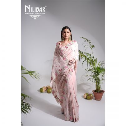 Light Peach Georgette Saree