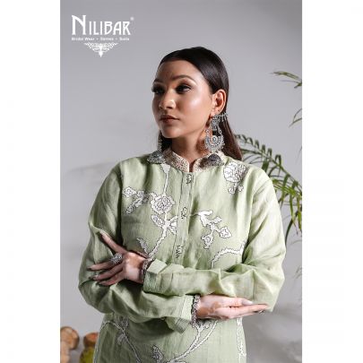 Tea Green Linen Readymade Suit