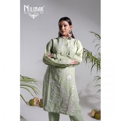 Tea Green Linen Readymade Suit