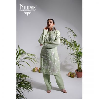 Tea Green Linen Readymade Suit