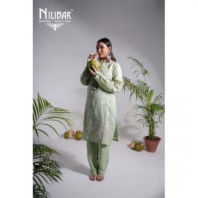 Tea Green Linen Readymade Suit