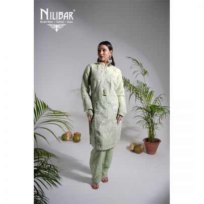 Tea Green Linen Readymade Suit