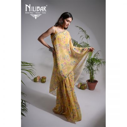 Yellow Georgette Printed Garara Suit