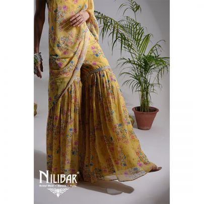 Yellow Georgette Printed Garara Suit