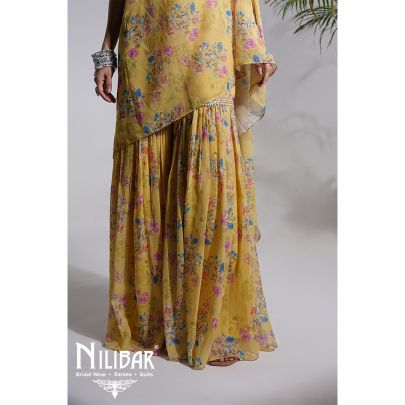 Yellow Georgette Printed Garara Suit