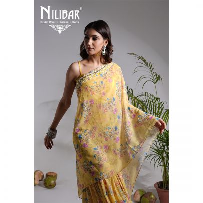 Yellow Georgette Printed Garara Suit