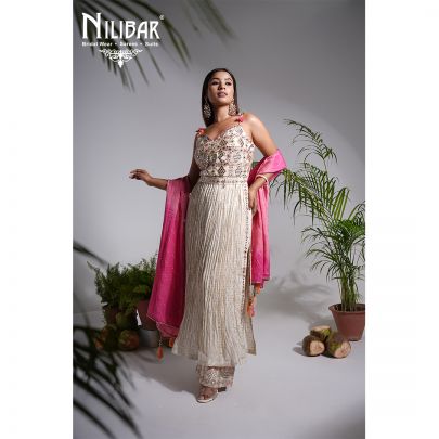 Ivory Lame Embroidered Palazzo Set