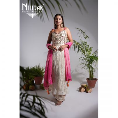 Ivory Lame Embroidered Palazzo Set