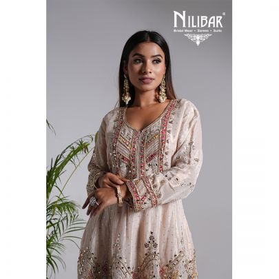 Light Beige Lame Silk Anarakli With Dhoti Set