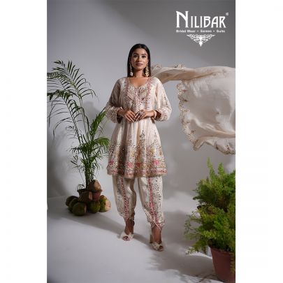 Light Beige Lame Silk Anarakli With Dhoti Set