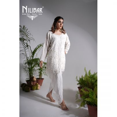 White Crepe Dhoti Suit