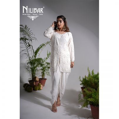 White Crepe Dhoti Suit