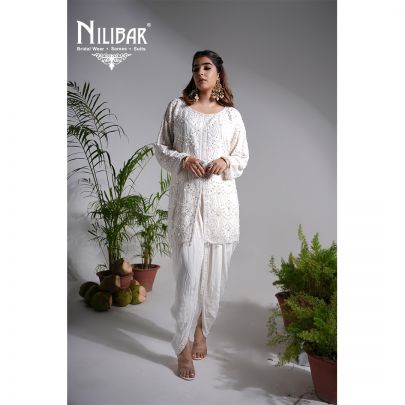 White Crepe Dhoti Suit