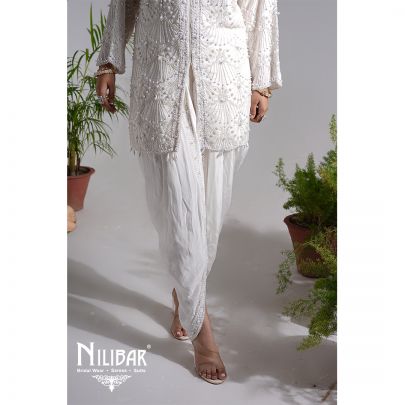 White Crepe Dhoti Suit