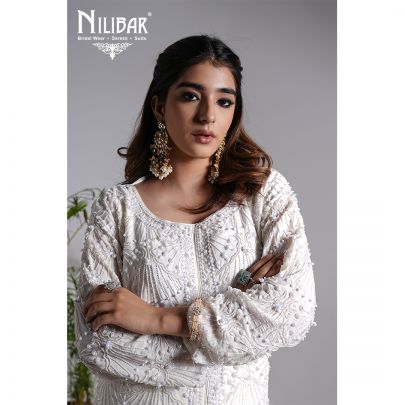White Crepe Dhoti Suit