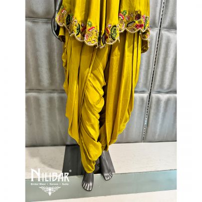 Lime Green Satin Embroidered Drape Set