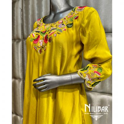 Lime Green Satin Embroidered Drape Set