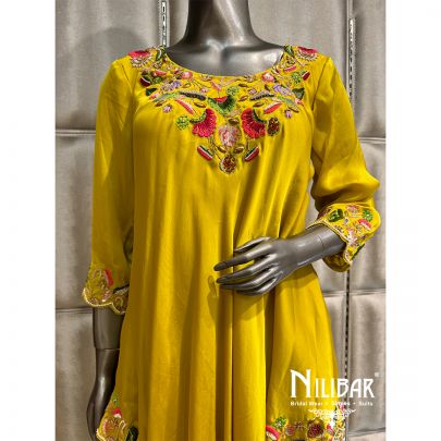 Lime Green Satin Embroidered Drape Set