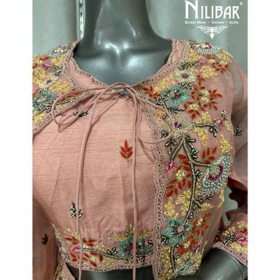 Pink Silk Embroidered Drape Set