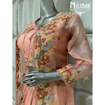 Pink Silk Embroidered Drape Set