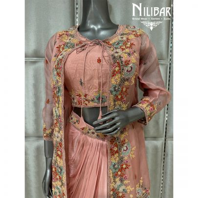Pink Silk Embroidered Drape Set