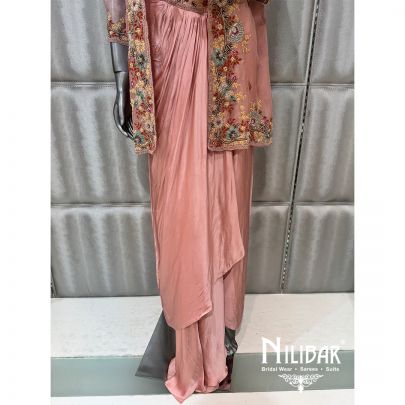 Pink Silk Embroidered Drape Set