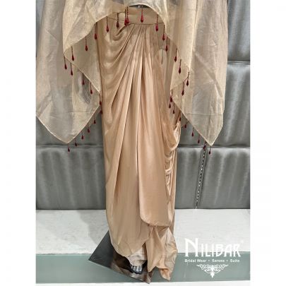 Cream Organza Embroidered Drape Set